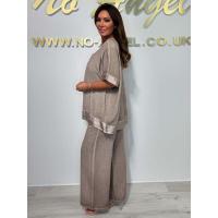 Conjunto de pantalón largo con cuello en V y ribete, informal, de talla grande, para mujer, artículo popular - details 8