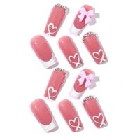 24 Your Nail Decor Bare Bow, juego completo, francés medio largo puntiagudo, decoración acrílica - details 4