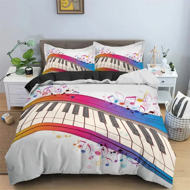 Cubierta de Dulces Tema de Música en Microfibra Patrón de Violín Piano Tamaño Cama Rápido - 1