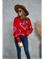 Suéteres de punto para mujer, Jersey holgado con estampado de corazón grande, cuello redondo, manga larga, estilo Harajuku coreano, blanco - details 3