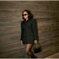 Minivestido Blazer negro a la moda para mujer, vestido elegante de cintura alta con cuello de pico y manga larga con una hilera de botones, Vestidos de viaje para mujer 2024 - details 24