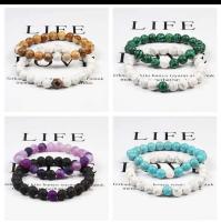 Conjunto de pareja, pulsera de yoga de ojo de tigre de piedra de lava blanca y negra natural para hombres y mujeres, joyería de cuerda elástica - details 9