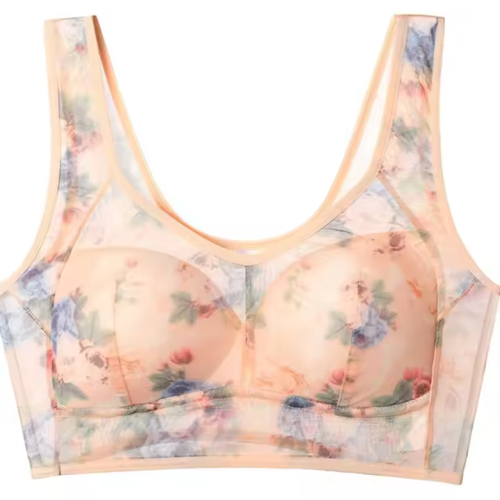 Sujetador para dormir con realce de encaje y flores para mujer, ropa interior transparente de talla grande con estampado Floral, chaleco con banda ancha, camiseta sin mangas, sujetador para ancianos - 1