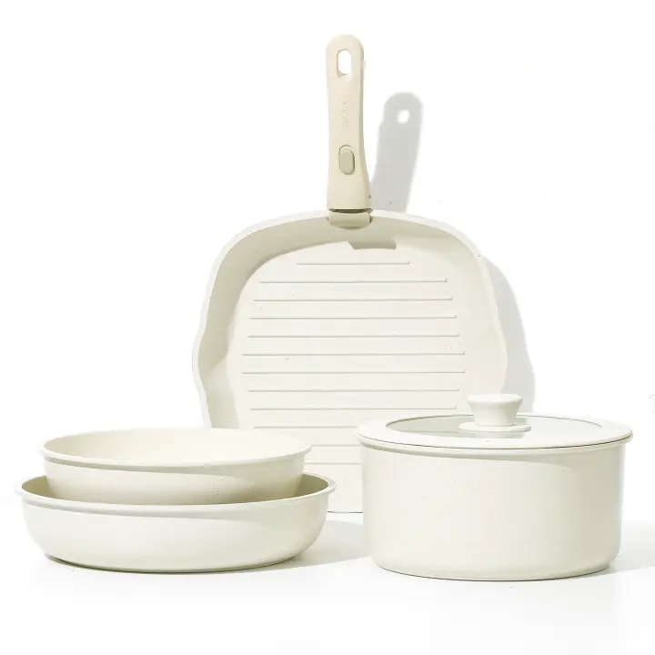 Sartenes de Cocina de 6 Piezas, batería de Cocina con Tapas, Sartenes de Mango extraíble, Apta Para Todo Tipo de Cocinas - 1