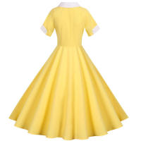Women summer vintage a line short sleeve solid midi elegant casual party dress - details 39