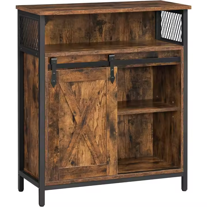 Aparador, Armario de Cocina, con Puerta Corredera, 30 x 70 x 80 cm, Estante Ajustable, Estilo Rústico, - 1