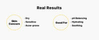 Real Results, For Dry, sensitive, acne-prone skin. Good for pH balancing, hydrating, soothing