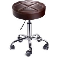 Cocina Silla de Trabajo Acolchado con Ruedas Tapizado en Cuero de Imitación Altura Ajustable (Marrón Oscuro) - details 0