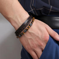 Pulsera de Shungit y Ojo de Tigre Tejida Multinivel Brazalete de Cuero PU con Calavera Retro Gótica - details 0