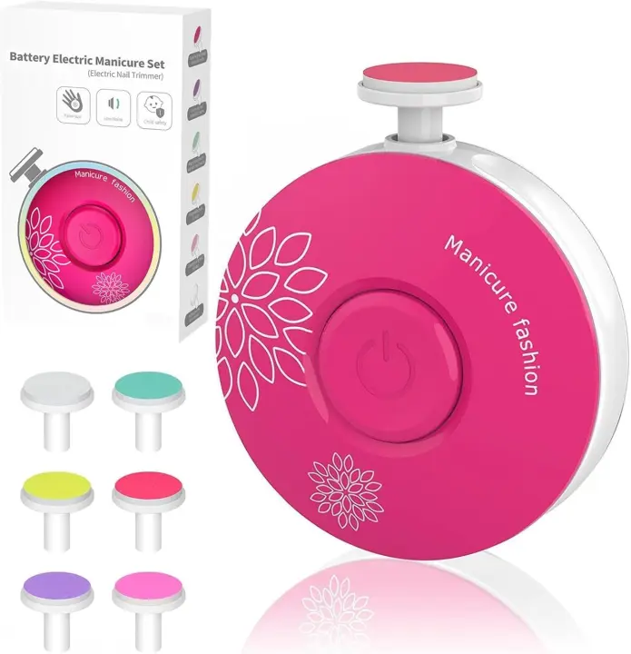 Cortauñas para bebés, cortauñas para bebés, cortauñas eléctrico para bebés, seguro para recién nacidos, niños pequeños, adultos, dedos de los pies, cuidado de las uñas, kit de pulido, 6 cabezales de pulido, funciona con pilas AAA (batería no incluida) - 1