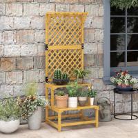 Estante de madera para plantas de 2 niveles, soporte para macetas de exterior con rejilla para jardín, patio, terraza, 75x50x166 cm, natural - details 13