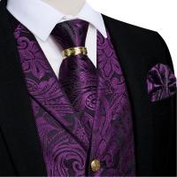 Traje de seda de cachemira azul real de lujo, conjunto de chaleco y corbata con anillo de dragón de metal, pañuelo, gemelos, chaleco de esmoquin para graduación y boda - details 12