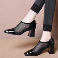 Sandalias de Punta de Hierro Versátiles para Mujer Tacón Alto Medio, Malla, Grosas para el Verano, Primavera - details 1