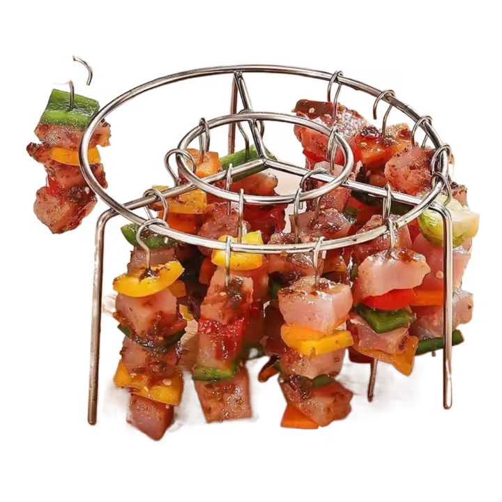 Parrilla portátil de acero inoxidable para freidora de aire, redonda con pinchos a la parrilla, parrilla de barbacoa, parrilla Vertical para el hogar, cocina al aire libre - 1
