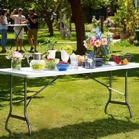 Mesa de Camping Plegable Rectangular Portátil Blanca 150 cm Multiusos para Eventos en Espacios Exteriores o Interiores Resina y Patas de Acero - details 1