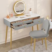 Tocador Maquillaje con Espejo de Luz Regulable en 3 Niveles, Tocador con 3 Cajones, Escritorio Grande 100x40 cm, Silla Ajustable en Respaldo de Terciopelo, Blanco+Crema+Dorado, MB6105ws - details 18