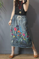 Falda de Mezclilla Bordada Suelta de Lujo Vintage Estilo Coreano para Mujeres Moda Casual de Calle con Floral Talla Grande Longitud Midi Material Exterior Denim - details 11