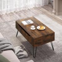 Centro Elevable, Mesa Salon con Espacio Interno, Mesa Centro Elevable y Extensible, Mesa Auxiliar con Patas Metálicas para Salón, 95x50x(40-55,5) cm, Marrón Rústico, BTS18hov - details 12