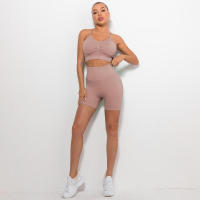 Conjunto de Yoga Sin Costuras para Mujeres Bra y Shorts Ropa De Gimnasio de Cintura Alta - details 14