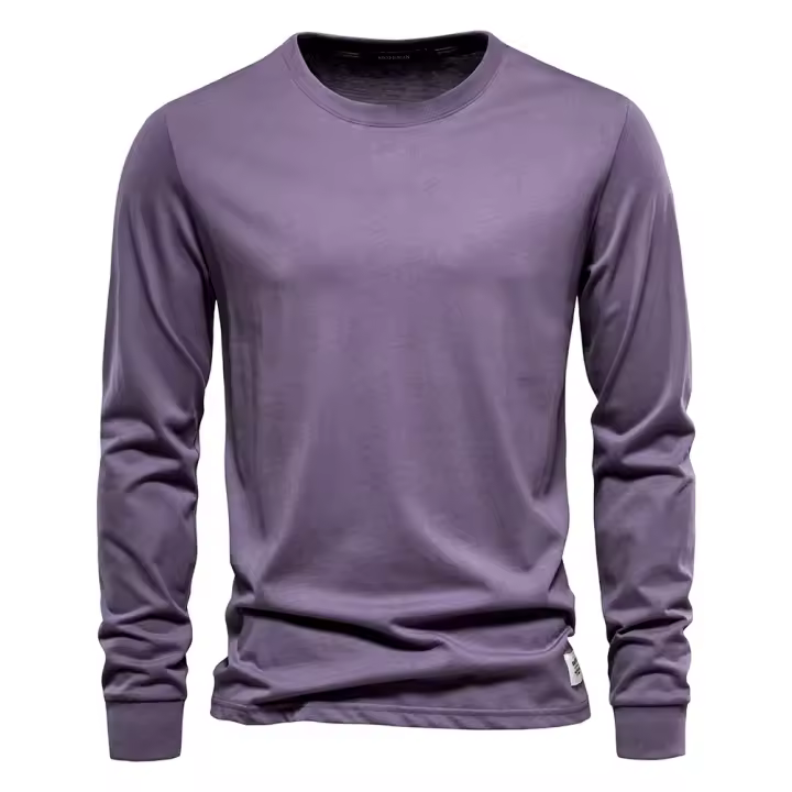 Día del padre 2025 Camiseta de algodón de Color sólido para hombre, camisetas informales de manga larga con cuello redondo para hombre, Camiseta básica de alta calidad para primavera y otoño para hombre - 1