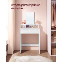 Mesa de Maquillaje con Espejo Grande, Gabinete con 2 Cajones y 3 Compartimentos, Estilo Moderno, Blanco - details 11