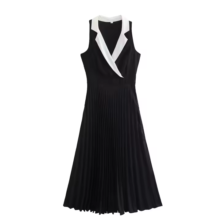 Ropa de mujer de estilo europeo y americano, cintura francesa y diseño de empalme fino, vestido estilo camisa plisado. - 1