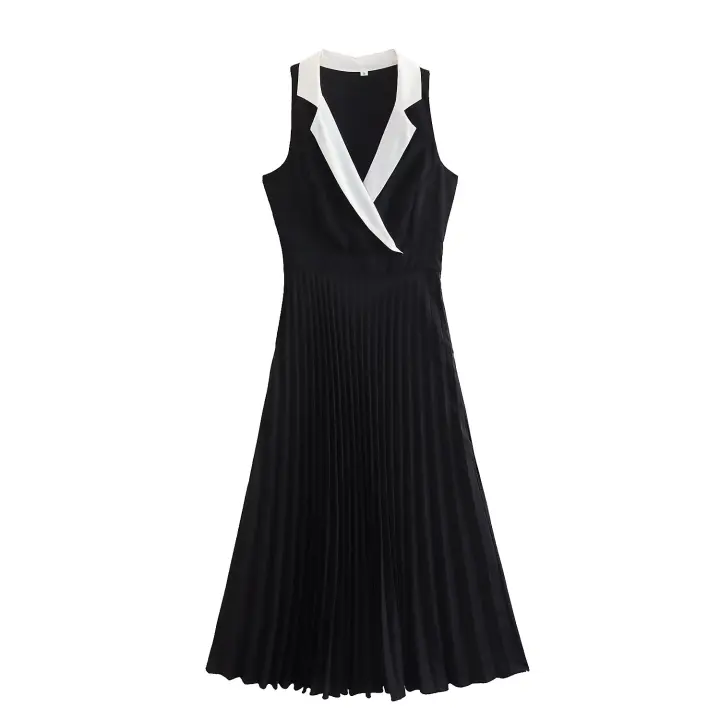 Ropa de mujer de estilo europeo y americano, cintura francesa y diseño de empalme fino, vestido estilo camisa plisado. - 1