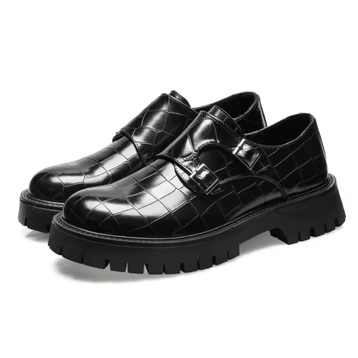 Nuevos zapatos de cuero, zapatos casuales de plataforma para hombre, zapatos de cuero con hebilla de moda. - 1