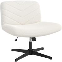 Silla de Oficina sin Reudas, Silla Piernas Cruzadas con Función Mecedora, Silla de Escritorio Ancha para Juegos, Silla de Maquillaje sin Brazos para Casa, Marfil - details 0