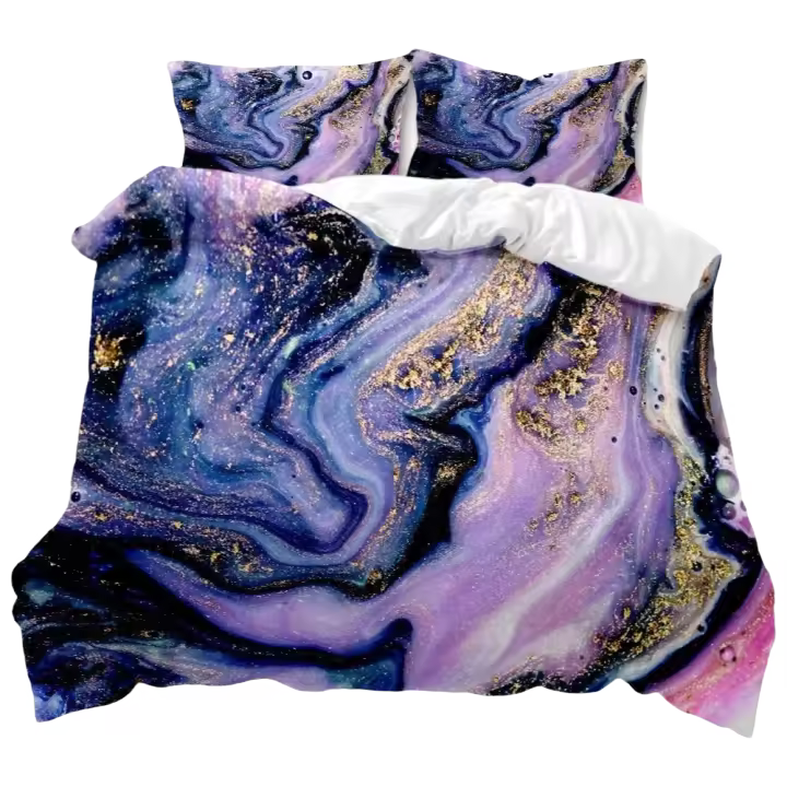 Juego de Funda de Edredón de Mármol Diseño Abstracto de Textura Azul Dorada - 1