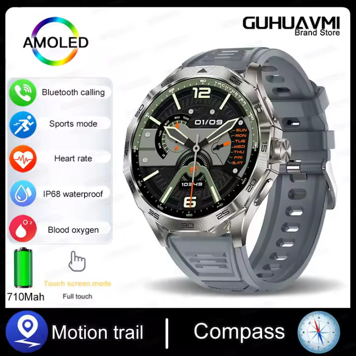 2024 Nuevo reloj inteligente para hombres 1,85 pulgadas 360*360 HD AMOLED pantalla táctil completa, reloj de trayectoria GPS, brújula,100 + modo deportivo, Impermeable,710mah, oxígeno en sangre, reloj deportivo de llamada Bluetooth Para iOS y Android - 1