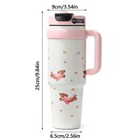 Taza de vacío de dibujos animados de 1000ML con tapa y pajita, vaso aislado de acero inoxidable 316 con asa, botella de agua térmica de regalo - details 0