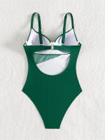 Bañador de una pieza con realce para mujer, traje de baño liso, Monokini Sexy con tirantes, ropa de playa para verano, 2024 - details 14