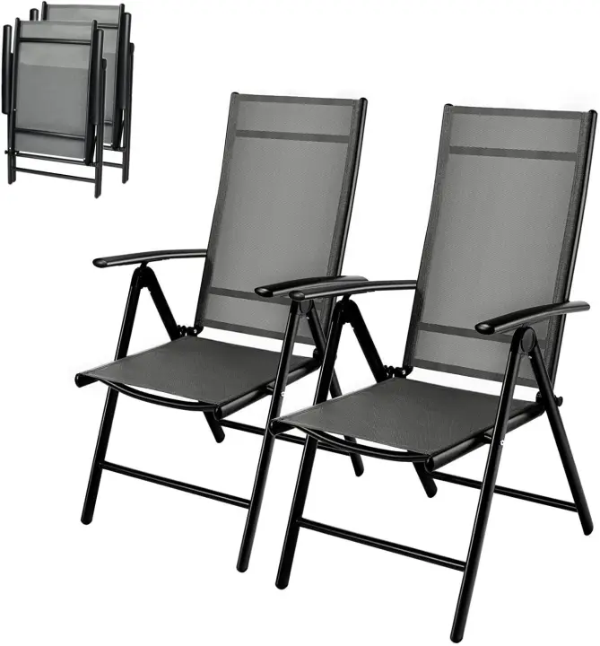 Silla de césped acolchada de aluminio ligero para adultos, Patio plegable ajustable de 2 piezas, respaldo alto para exteriores, soporta 120kg - 1