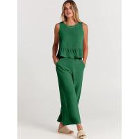 Conjunto casual de verano para mujer, top sin mangas plisado y pantalones cortos de pierna ancha - details 24