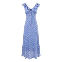 Vestido retro francés con volantes, borde de cordón, correa en la cintura, vestido corto floral, vestido largo de vacaciones, fiesta, falda. - details 1