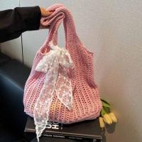 Con cinta de encaje, bolso tejido de Color sólido, bolso de mano, bolso de playa, bolso de playa con agujeros, bolso de hombro hueco de gran capacidad, compras - details 18