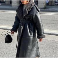 Chaqueta Larga de Lana de Oveja con Detalles de Parche Abrigo de Invierno Cálido con Cinturón y Bolsillo Moda Callejera Femenina 2024 - details 23