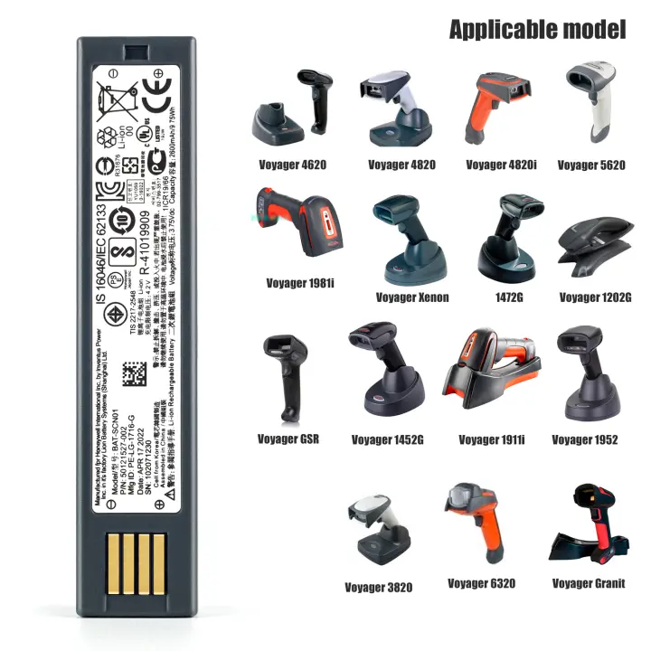 Batería de escáner de código de barras para Honeywell Voyager 1202G 1902GHD GSR 1452G 4820 3820 4820i Xenon 5620 6320 4620 Granit 1911i 1981i 3820G 1472G 1952, BAT-SCN01 50121527-002 - 1