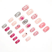 Uñas falsas dulces con decoración estereoscópica del corazón Material respetuoso del medio ambiente y seguro para Nail Art Experi - details 6