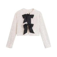 Chaqueta Cropped de Lentejuelas para Mujer Cuello Redondo, Manga Larga, Abrigo de Moda Chic con Lazo - details 5