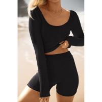 BUNO-Conjunto de ropa de estar por casa para mujer, tops ajustados de manga larga y pantalones cortos de motorista, 2 piezas, verano, 2025 - details 9