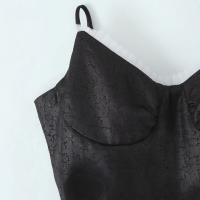 Estilo retro francés verano Spice Girl vacaciones princesa viento malla empalme jacquard liguero vestido cintura delgada falda negra. - details 1