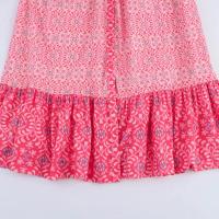 BUNO-2025 Vestido largo rosa de manga larga con estampado para mujer, cuello en V, diseño frontal con botones, dobladillo acampanado con volantes, estilo bohemio - details 5