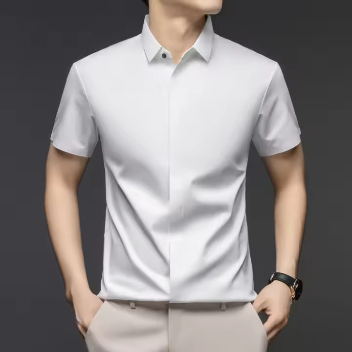 Camiseta polo para hombre, camisa ligera informal juvenil de negocios con puerta oscura sin abrir, camisa de manga corta para hombre - 1