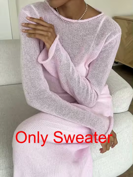 Falda larga elástica con cuello redondo para mujer, ropa de punto, suéter hueco suave elegante, nuevo estilo 2025 - 1