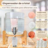 Dispensador de Bebidas de Cristal con Grifo, Piedras Terapéuticas, Tapa y Soporte de Madera de Bambú - Incluye Filtro para Mezclar en Interior - 5 Litros - details 1