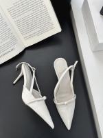 Sandalias de Cabeza de Bolso Fino Punta de Zapato Vacío de Perlas de Charol Plateado de Tacón Alto - details 3