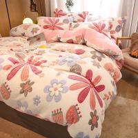 Sábana de Terciopelo Cálido Coral para Invierno con Estampado de Flor Hueso de Couette Suave y Grueso 240x220 - details 4