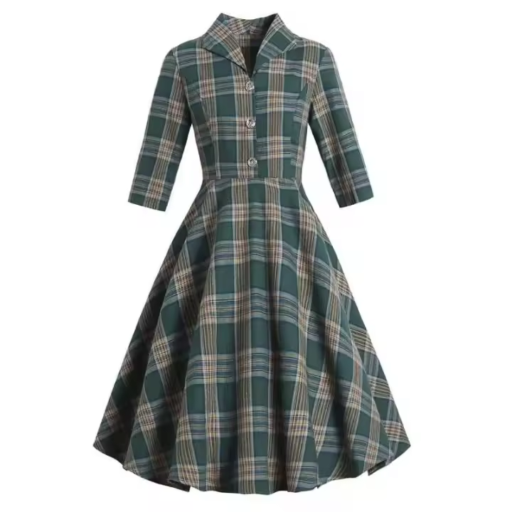Elegante Vestido de Olla Swing de Moda Vintage Estilo Otoño-Invierno 1950s Cuello Recortado Retro - 1